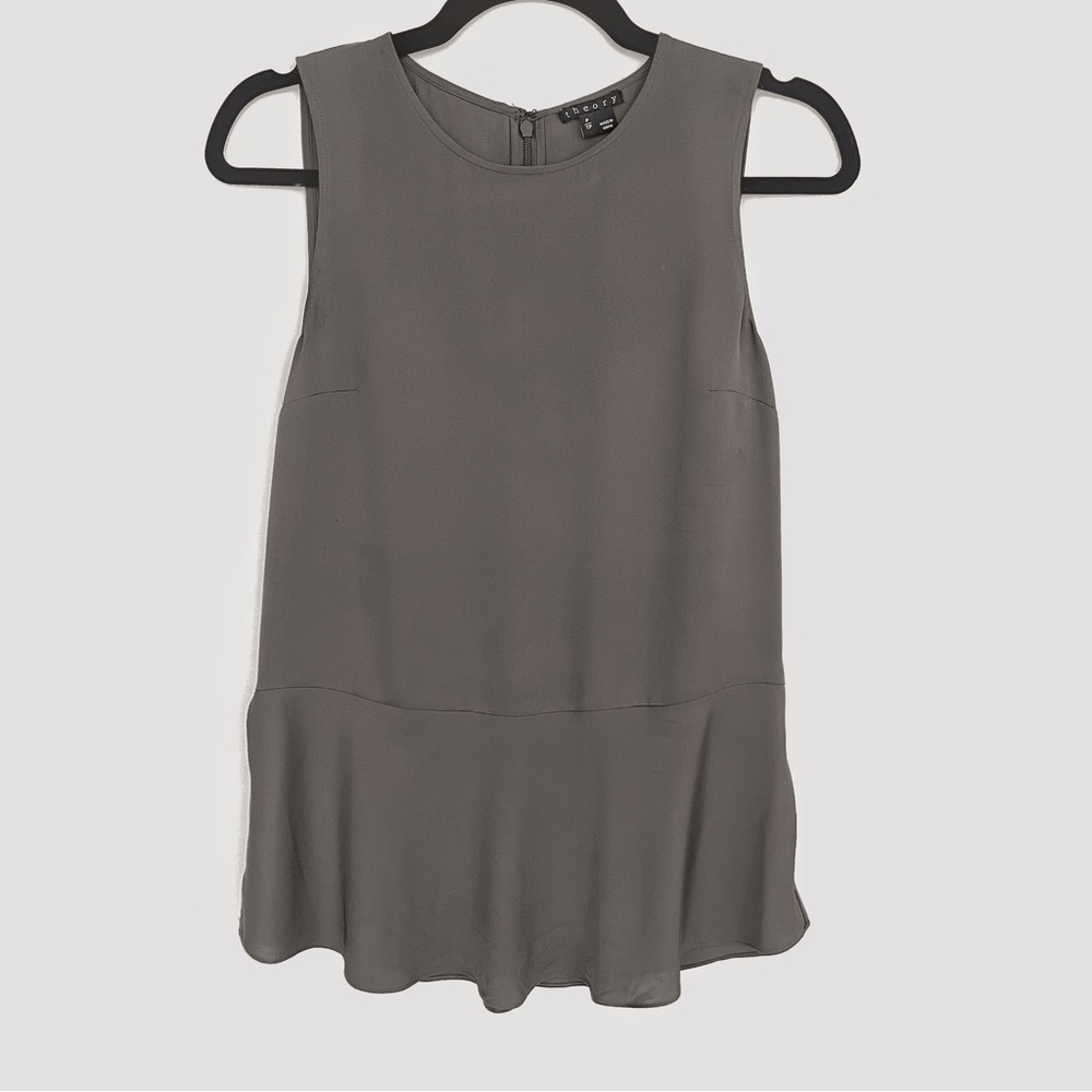 THEORY - Silk Grey Sleeveless Blouse - Size P (00-0)